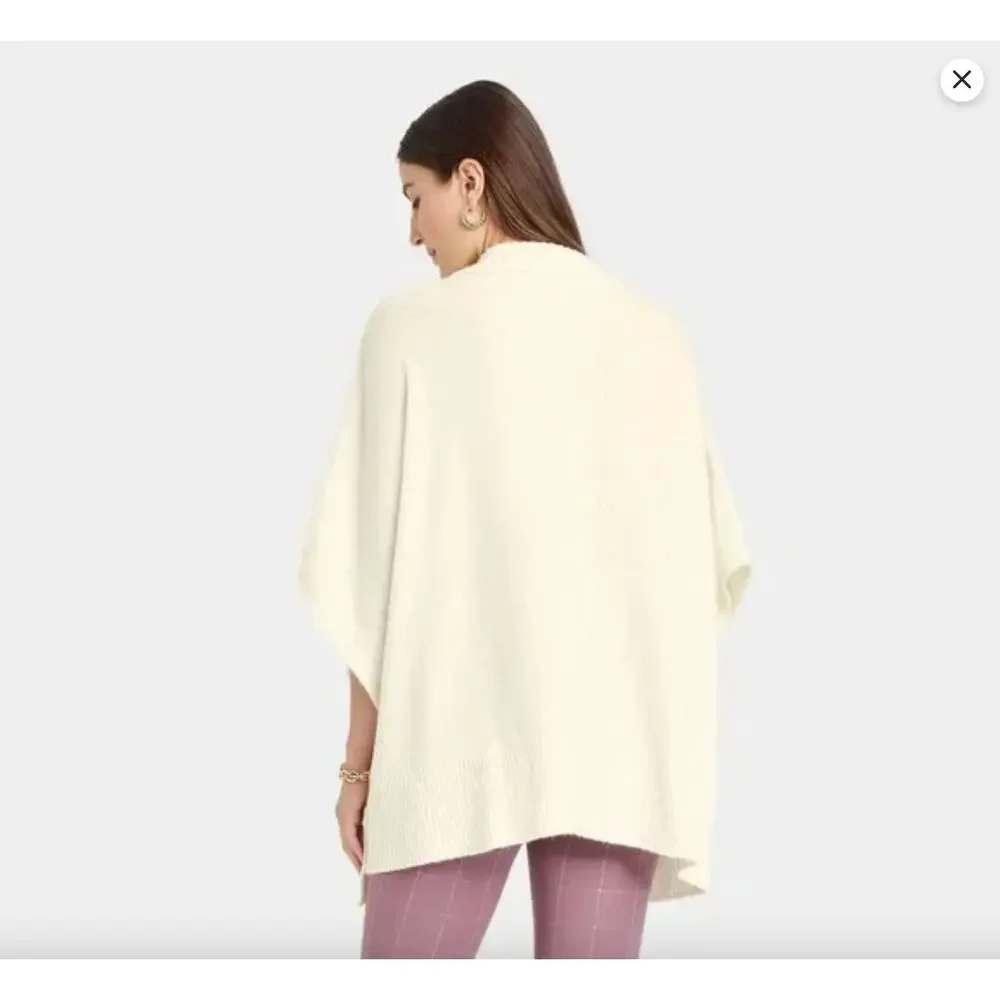 A New Day Sweater Womens OS Poncho Oversized Dolman Collar Pullover Cream NWT
